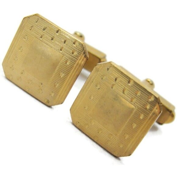 Small Etched Square Cuff Links Signed Swank 1/20 12K Gold Filled Cufflinks Vtg - Picture 1 of 12